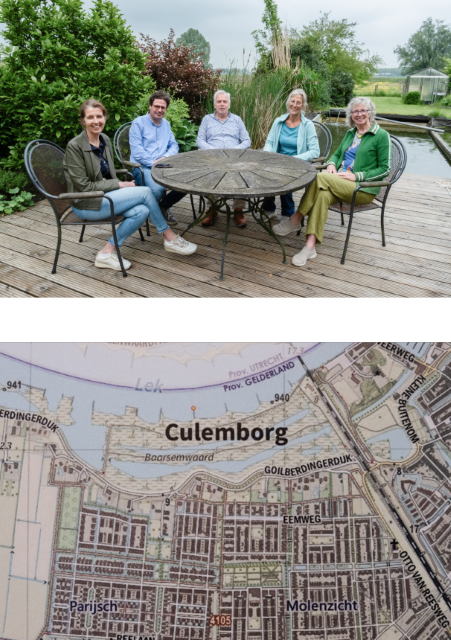 Susan Vervoorn, Daniël Jumelet, Martin van Weelden, Margot Martin van Weelden y Frouk van der Pauw, y un mapa de Culemborg. Laia Ros